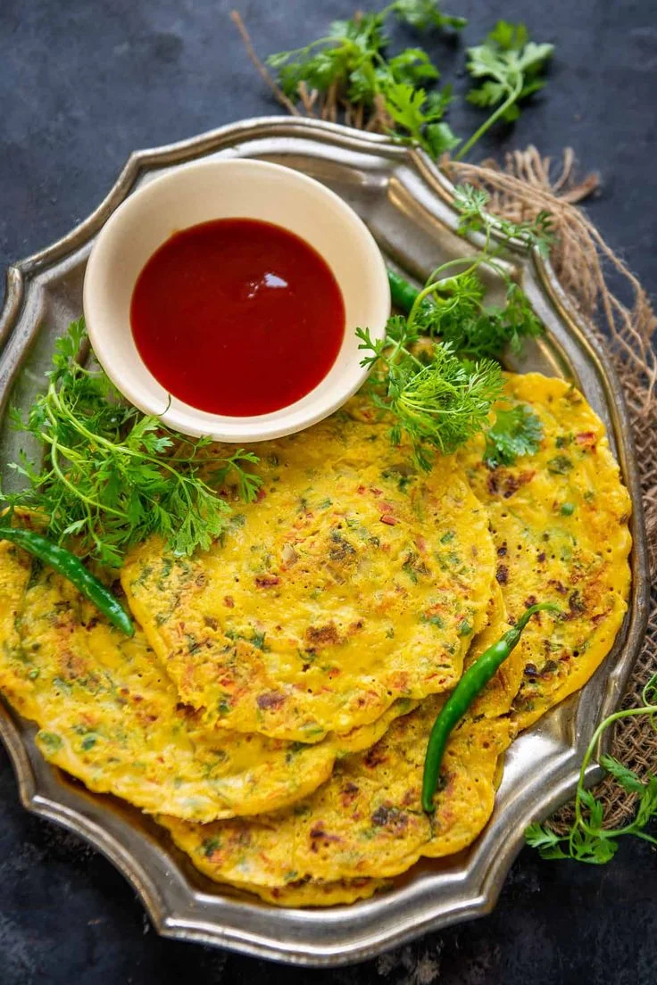 Homemade Besan Chilla Two Pieces