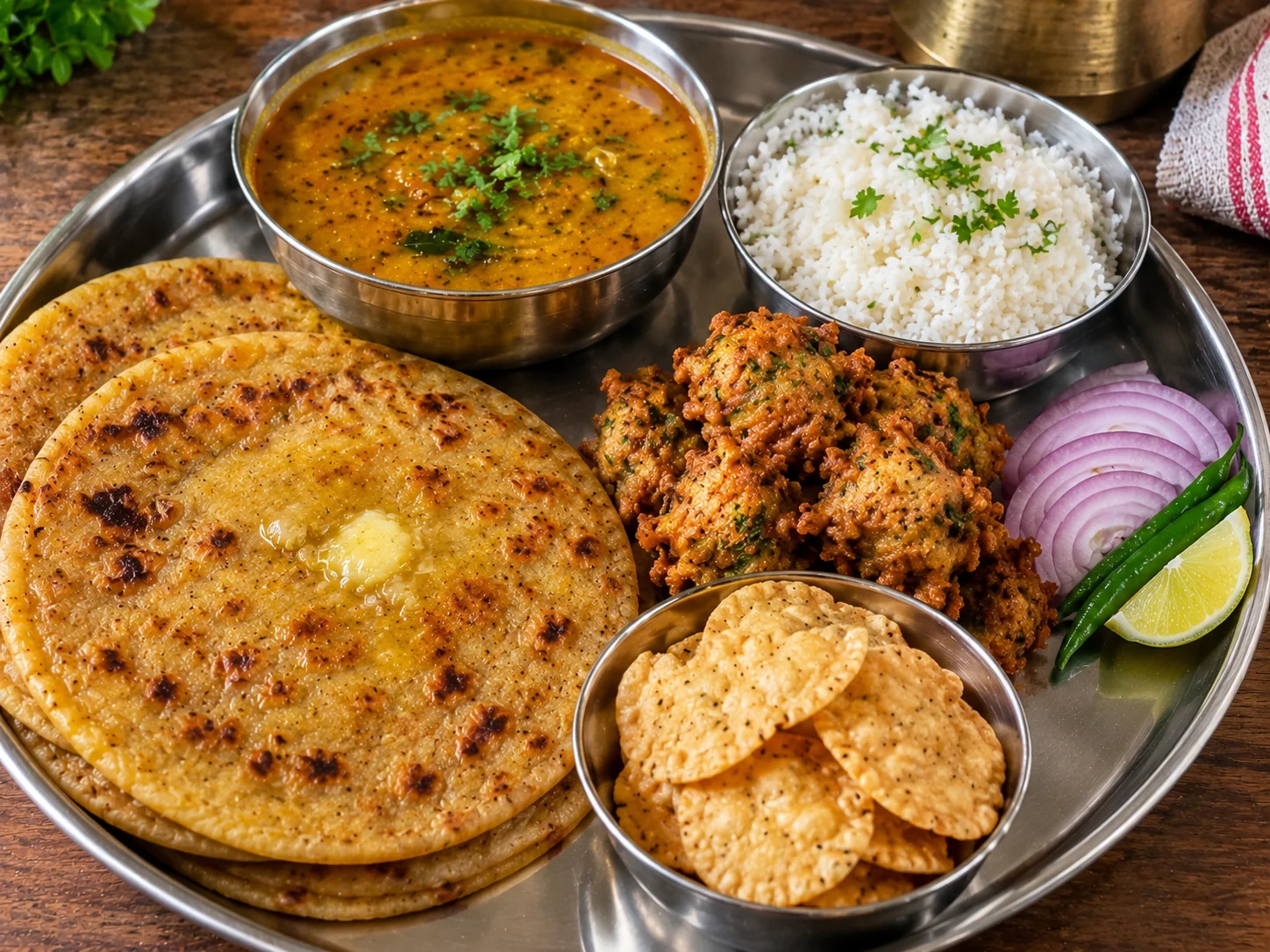 puran poli amti rice pakode papdi